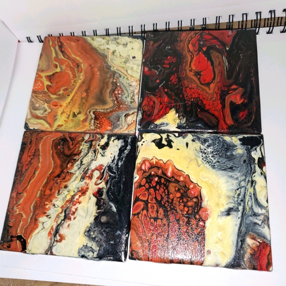 Ceramic Handpainted Coasters Art Originals Set 4